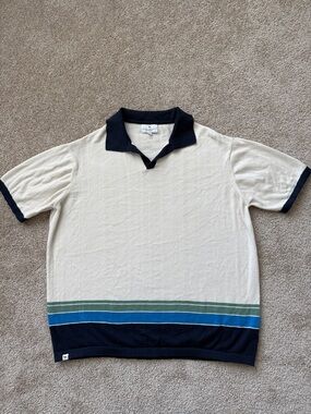 Simply Southern Outfitters Knit Polo Short Sleeve Sweater Cream/Blue/Green